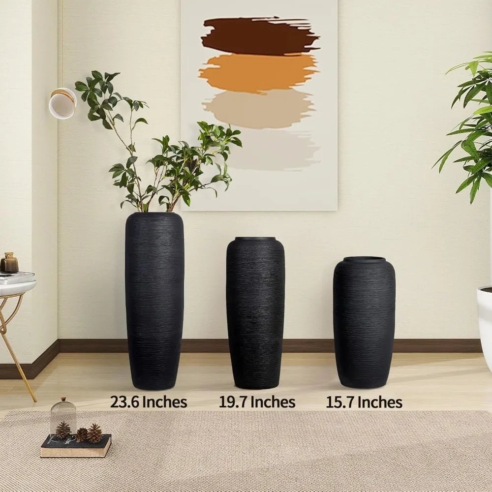 Vintage Tall Ceramic Farmhouse Vase, 23.6 Inch Large Terracotta Pottery for Rustic Home Decor