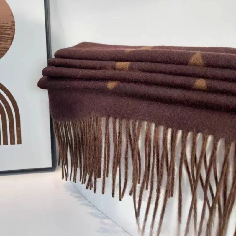 Cashmere Black-Gray Milk Tea Color Double-Faced Scarf Long Women's Luxury Wool Shawl Gradient Scarf