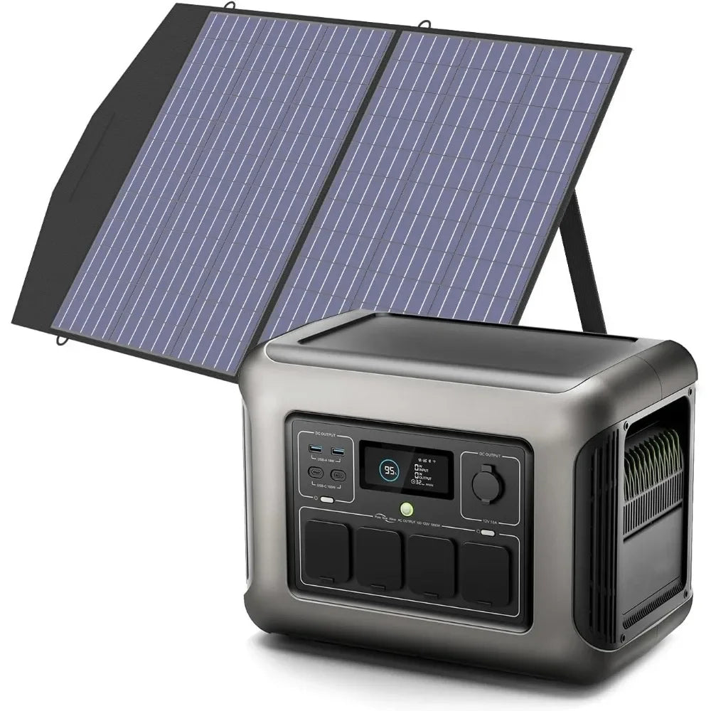 R1500L Portable Power Station with SP027 Solar Panel, 1600W 1056Wh LiFePO4 Solar Generator with 100W Panel Included,