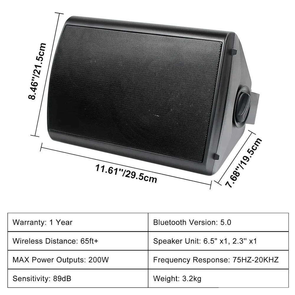 Herdio 800W 6.5 Inch Outdoor Waterproof Bluetooth Speakers HD Digital Stereo Effect Wall Mounted Sound System For Patio 2 Pairs