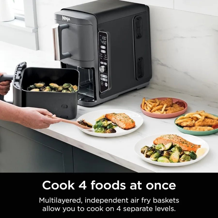 SL401 DoubleStack XL 2-Basket Air Fryer DoubleStack Technology Cooks 4 Foods at Once Compact Design 10 QT 6-in-1 Smart Fi