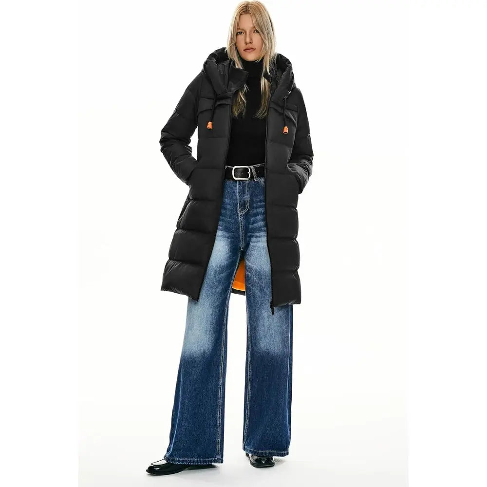 Women's Thickened Winter Down Coat Hooded Puffer Long Jacket with Pocket