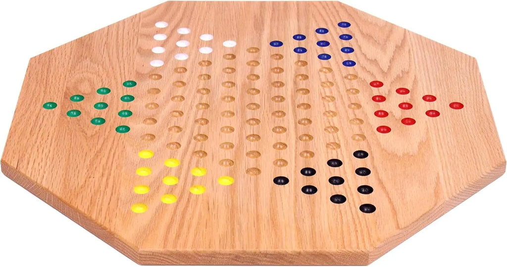 Oak Wooden Chinese Checkers Board Game Set, Hand-Painted, 19' Wide