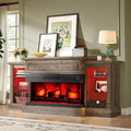 3-Sided  Electric Fireplace TV Stand, 70 Farmhouse Style, Fits TVs up to 75, Mantel, Adjustable Shelves, LED Lights，Customized