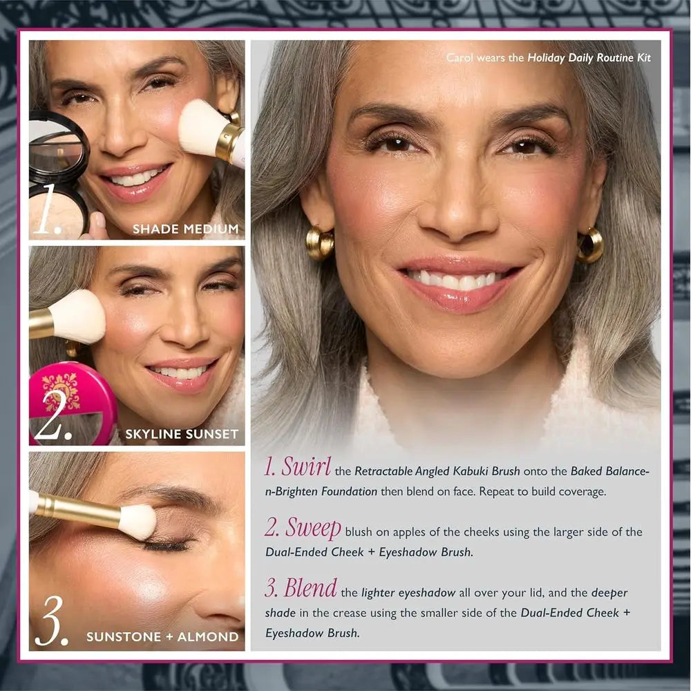 Daily Routine Kit | Porcelain | Limited Edition Makeup Set | Baked Foundation or Mature Skin, Exclusive Blush, Eye, Retractable