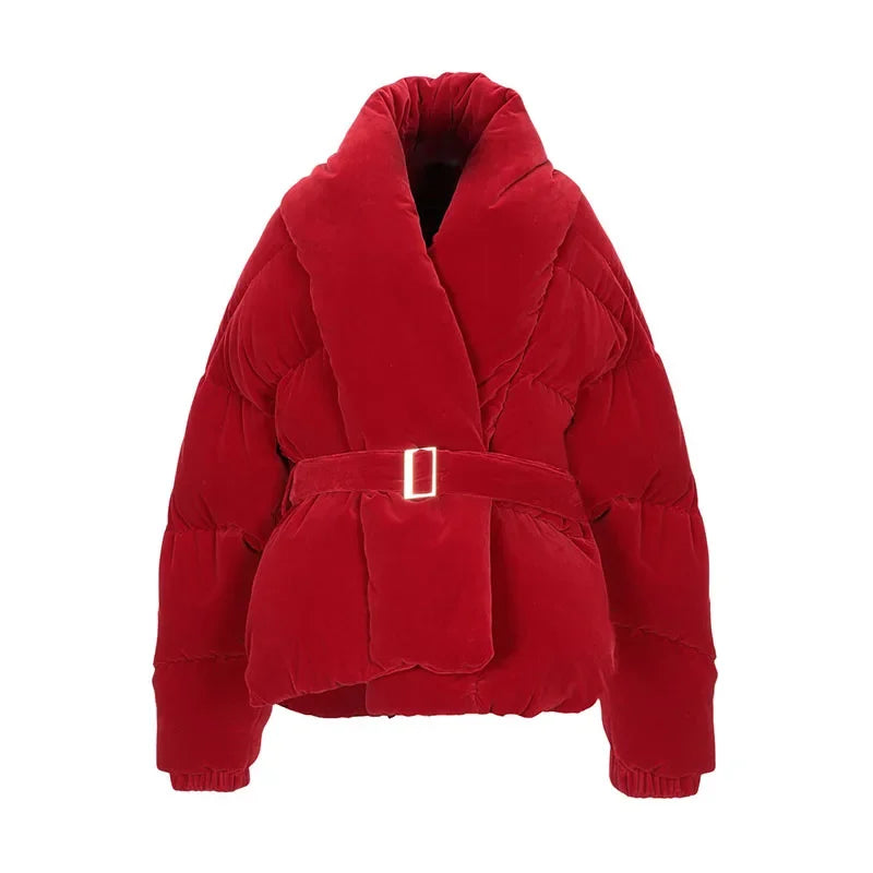 Lace up Cotton Jacket Woman Solid Color Long Sleeves Waist Cinching Versatile Coats Street Chic Women's New Warm Jackets