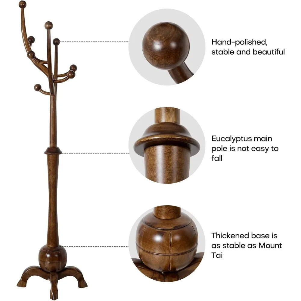 Freestanding Wood Coat Tree Rack with 8 Hooks, Creative Design Tree Branch-look, Standing Coat Rack Clothes Hanger Sta