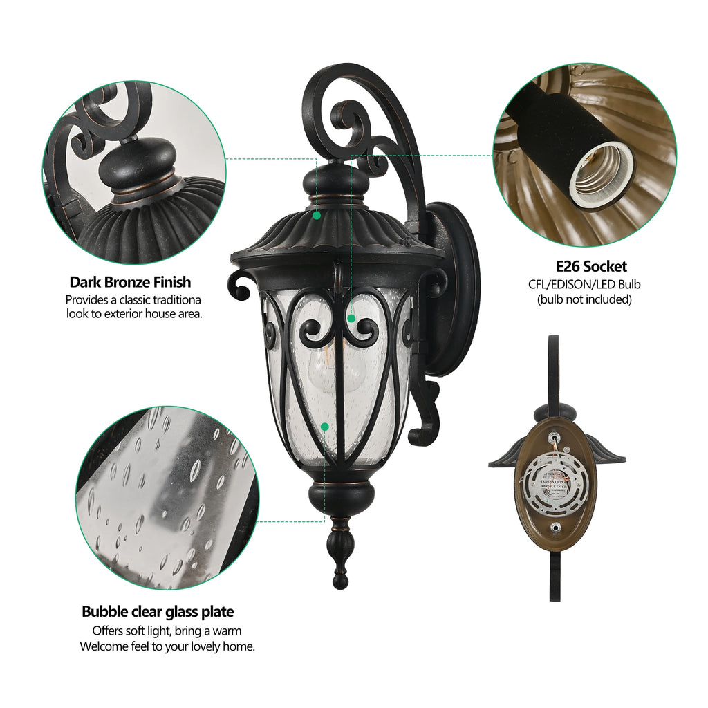 FAISHILAN Outdoor Wall Light Weatherproof Exterior Wall Sconce, Classic Traditional Dark Bronze Finish, E26 Base Outdoor Light