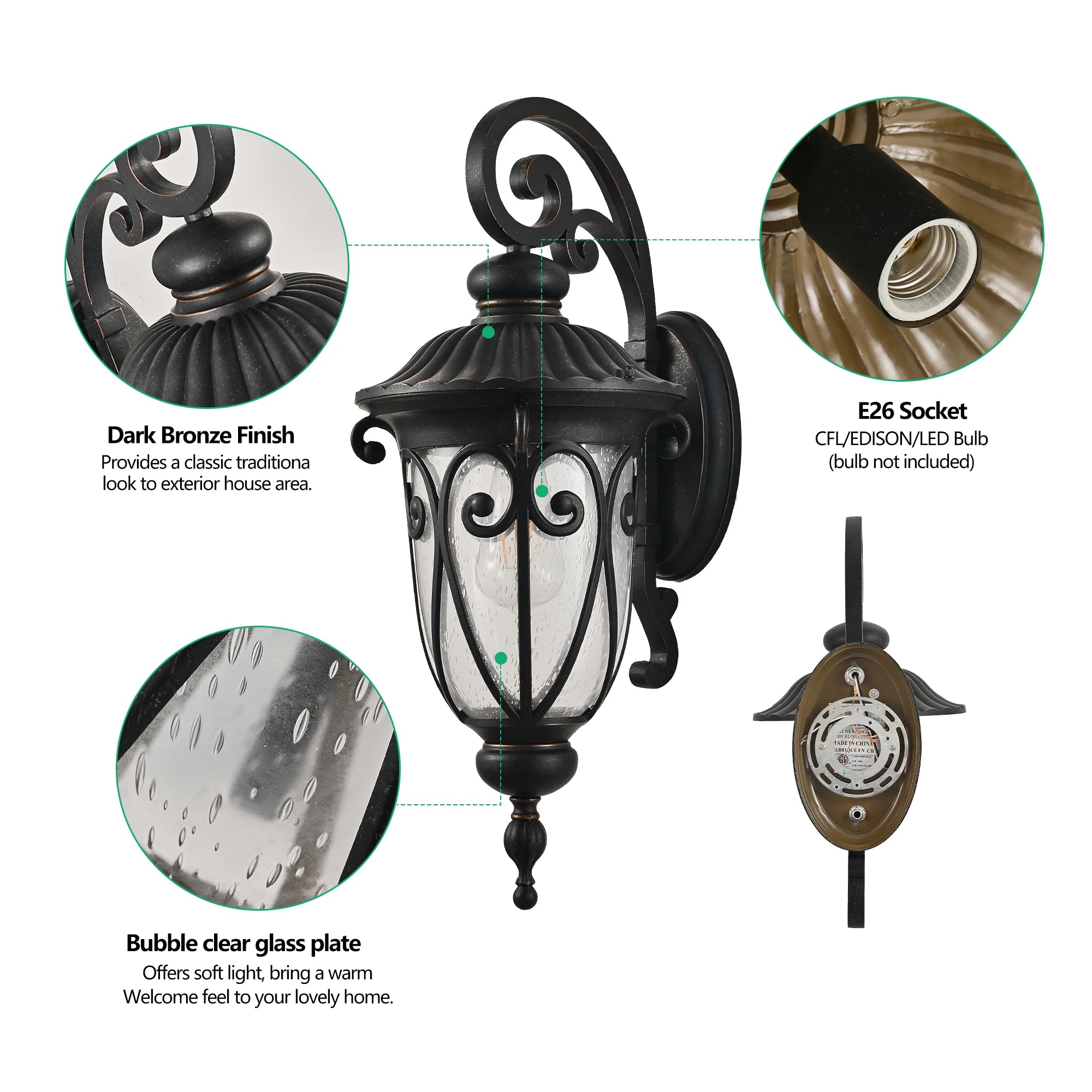 FAISHILAN Outdoor Wall Light Weatherproof Exterior Wall Sconce, Classic Traditional Dark Bronze Finish, E26 Base Outdoor Light