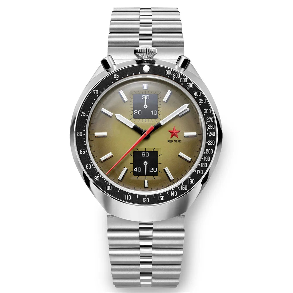 RED STAR Bull Head Chronograph Men Super Luminous 1963 ST1901 Movement 3D Bubble Mirror Pilot Mechanical Wrist Watches