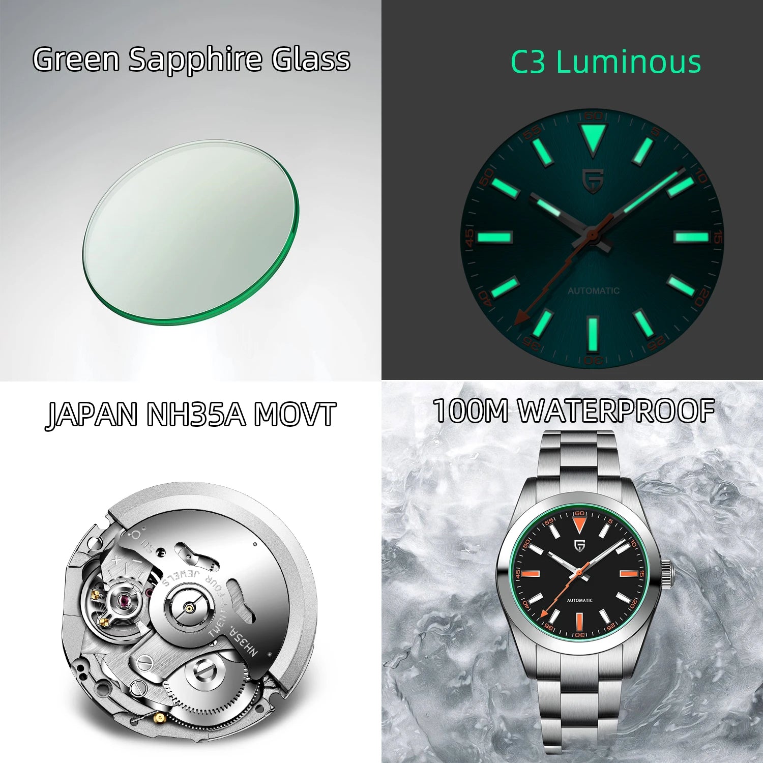 PAGANI DESIGN Sapphire Green Glass Luxury Automatic Watch Men Mechanical Wristwatch Men NH35A 2023 New Stainless steel Clock Man