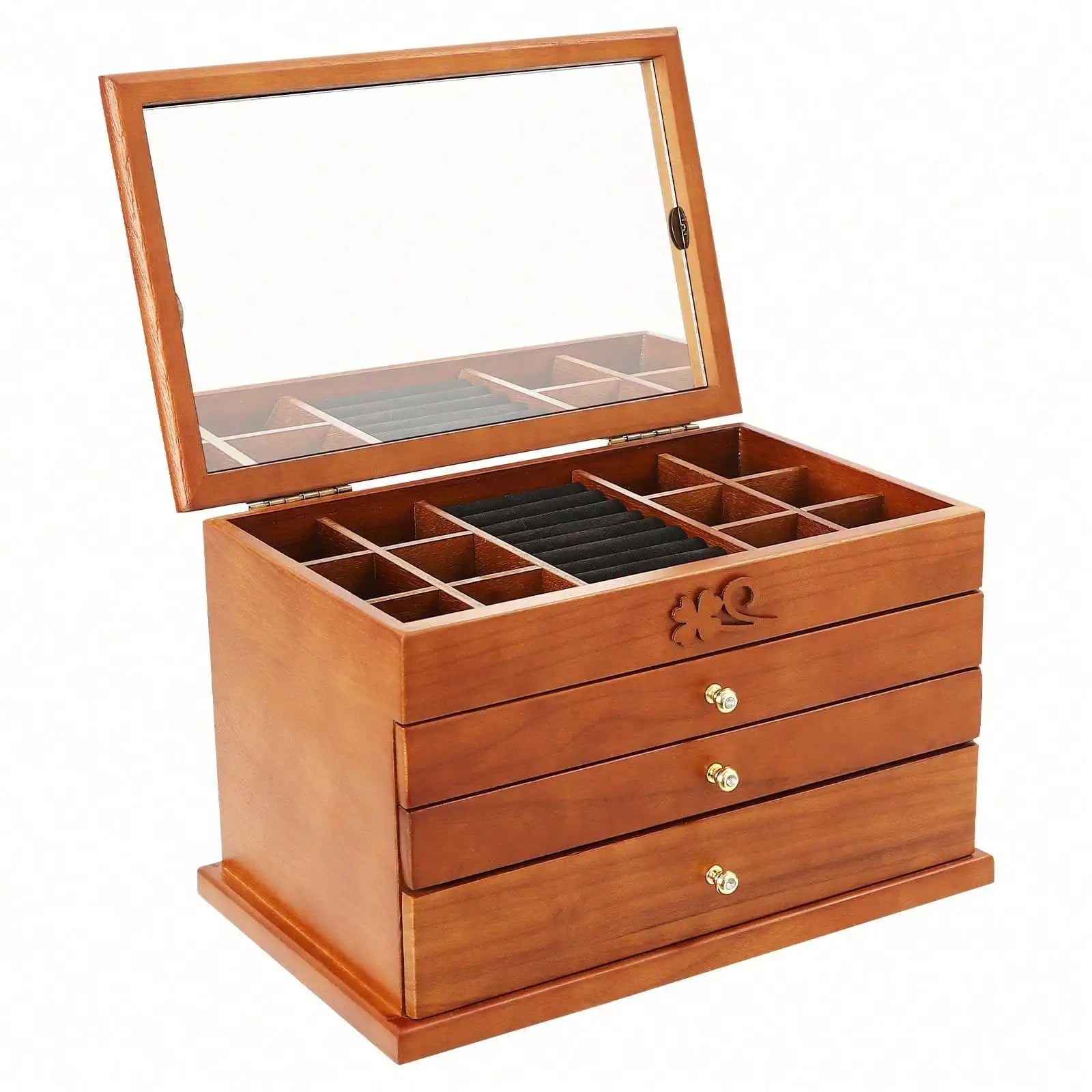 Wooden Jewelry Box For Women W/Mirror, Drawers, Jewelry Storage Organizer Jewelry Wooden Box 31*19.3*19.7cm/12.2*7.6*7.8in