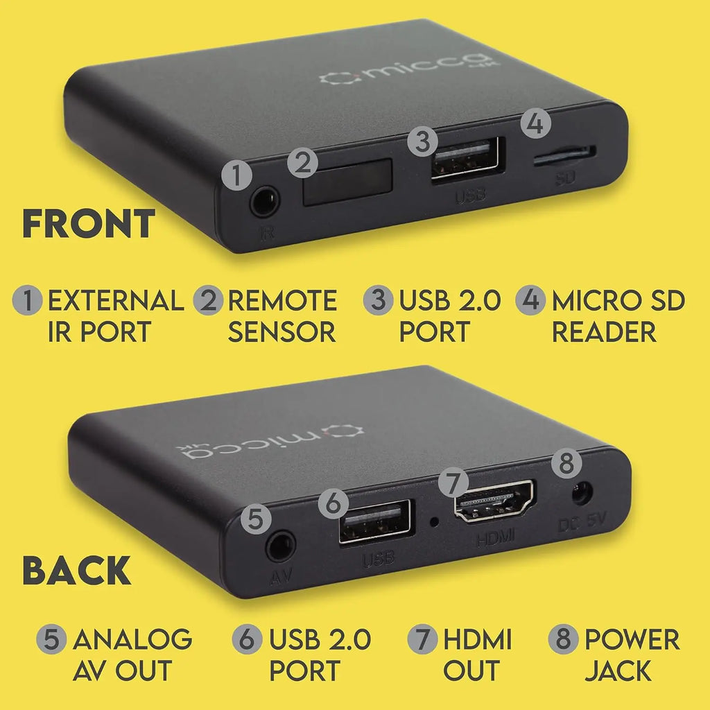 4K Ultra-HD Media Player for USB & MicroSD, HDMI/AV Output, Auto Play, Supports MP4, MKV, JPG, MP3