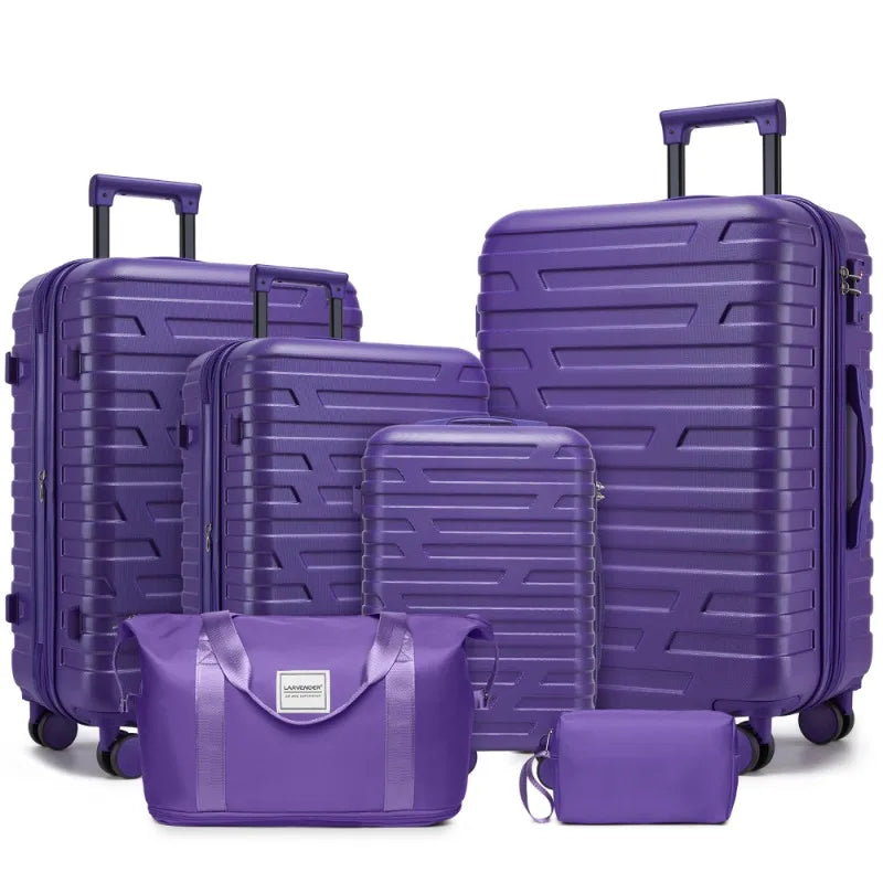 6 Piece Hardside Expandable Luggage Set with Duffel Bags Spinner Wheels TSA Lock Purple