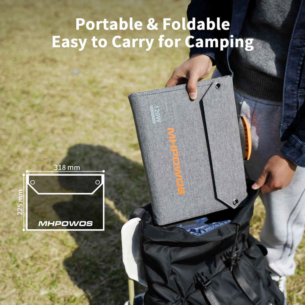 MHPOWOS 120W Foldable Solar Panel, Outdoor Emergency Backup Power Supply with USB-C/2xUSB-A/DC Outputs for Iphone Powerbank RV