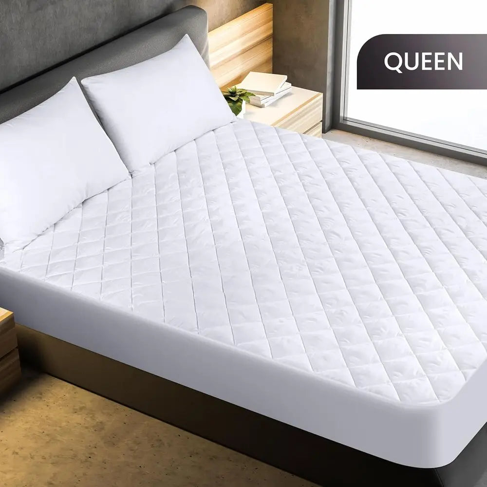 Fitted Mattress Pad, Queen Size, Elastic Fitted Mattress Topper Protector and Cover with Deep Pocket Stretches up to 16 Inches,
