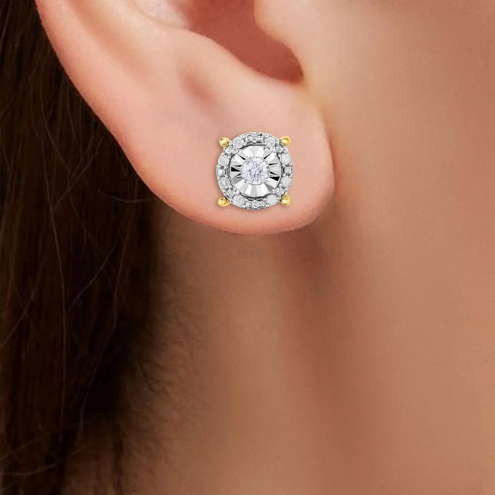 Sterling Silver Women's Diamond Halo Stud Earrings Set, I-J Color, I2-I3 Clarity, 925 Silver Long-Lasting Jewelry