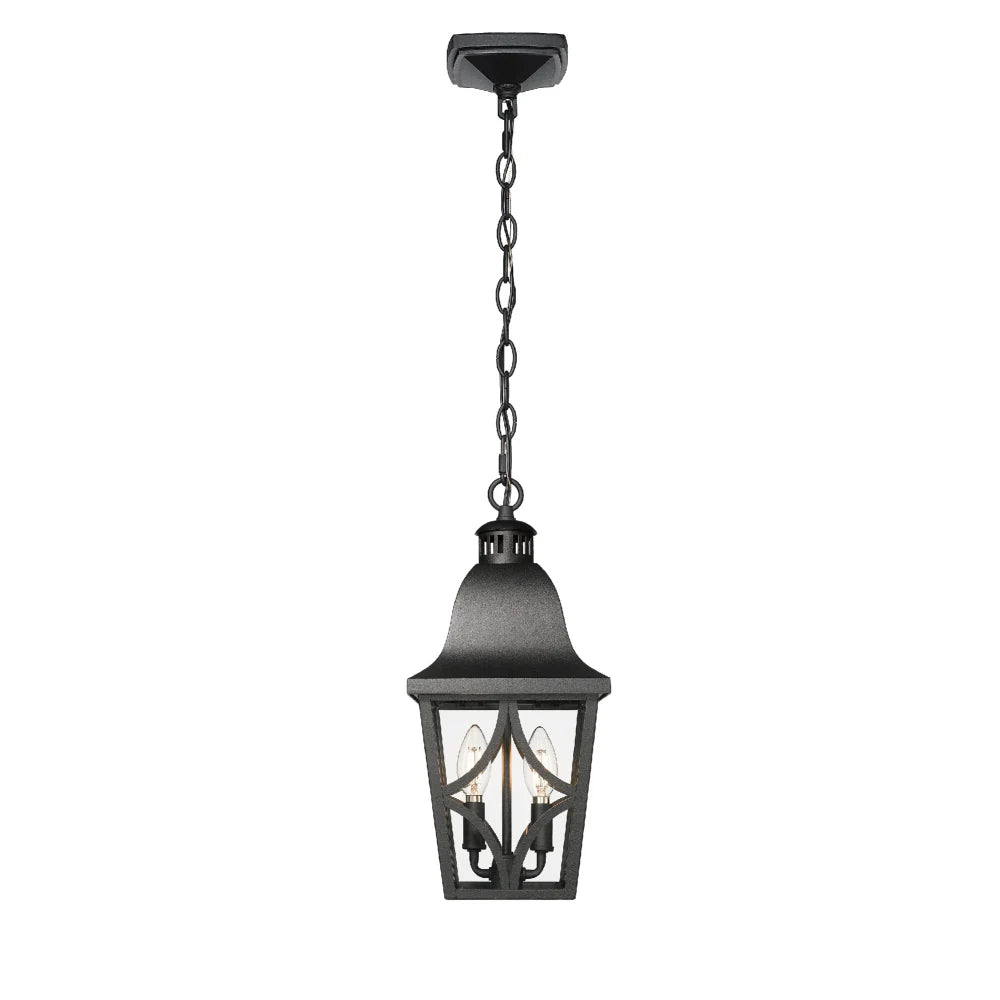 Outdoor Pendant Light Fixture, Modern Black Exterior Hanging Lantern Anti-Rust Metal Hanging Lights with Clear Glass (1 pack)