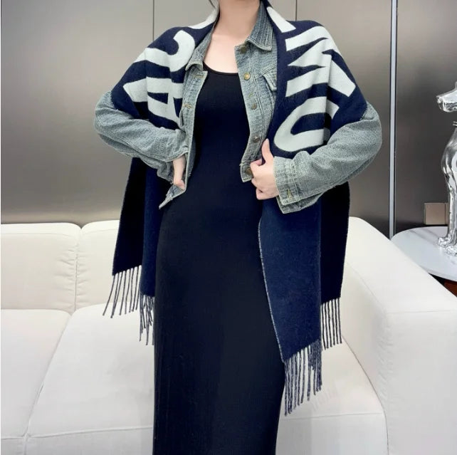 2025SS 100% wool scarf for women luxury brand winter thick warm neck scarves monogram high quality ladies fashion cashmere shawl