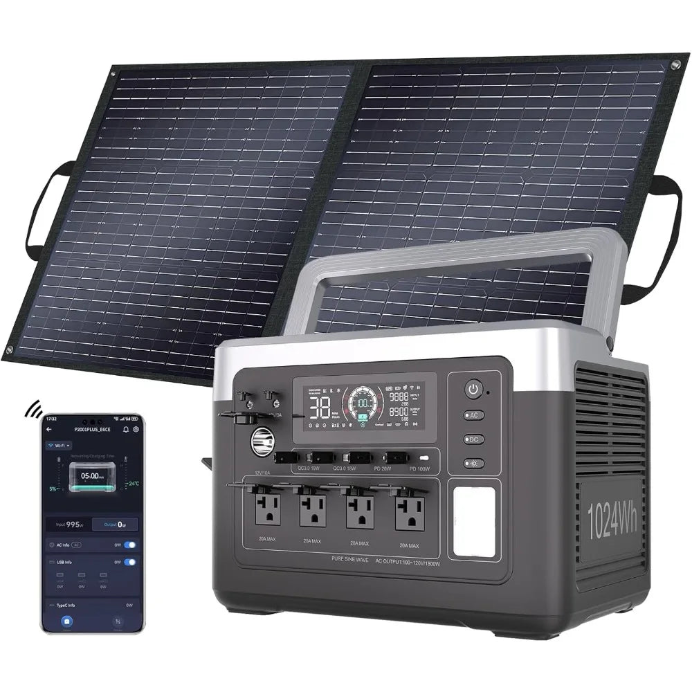P1000 Plus 1800W/1024Wh Power Station with 100W Solar Panel, 1200W Fast Charging, Solar Generator with 4 AC Outlets (3600W Peak)
