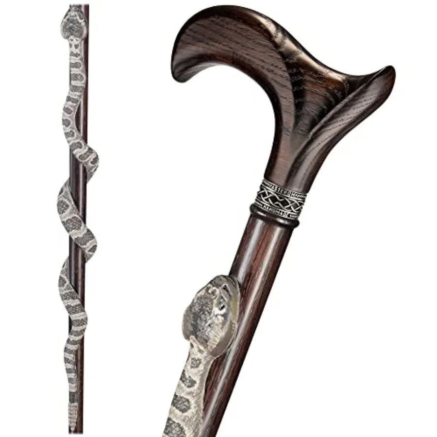 Asterom Luxury Hand-Painted Rattlesnake Walking Cane for Men and Women - Unique Wooden Carved Snake Walking Stick in Brown with