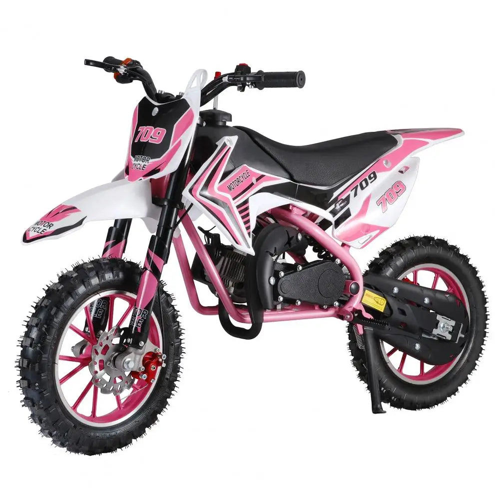49cc 2-Stroke Kids Dirt Bike Off Road Mini Motorcycle Pocket Motorbike With Front Rear Disc Brakes For Children Gift (Pink)