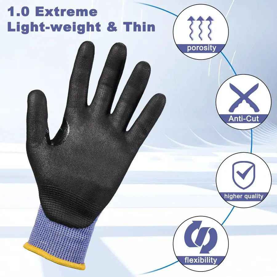 3 Pairs Safety Work Gloves,Touchscreen Compatible, Superior Dexterity,Level 5 A4 Cut Resistant Work Gloves