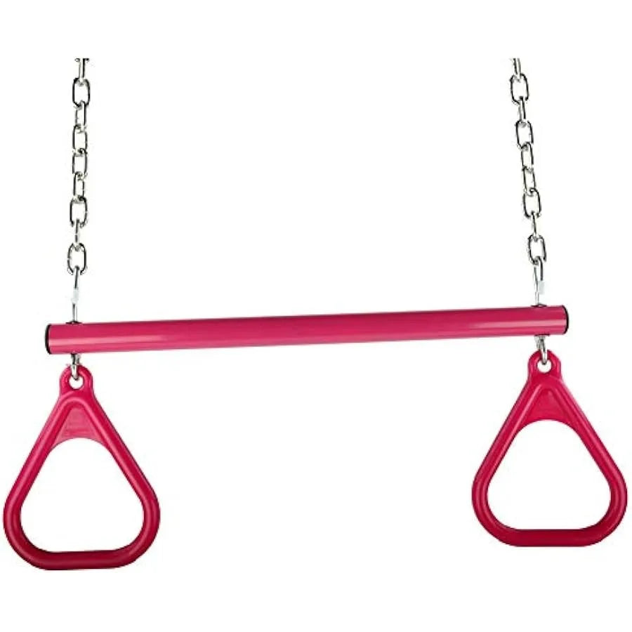 Swing Set Stuff Trapeze Bar with Rings and Uncoated Chain Pink