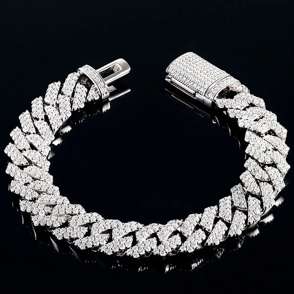 Provence Fashion Cuban chain Bracelet for Men Moissanite Silver Hip Hop jewelry Everyday Double row stones Cuban Link Wrist Gift