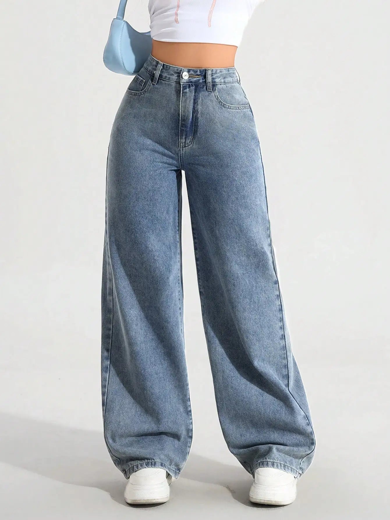 High Waist Wide Leg Black Denim Jeans for Women, Casual Streetwear Style