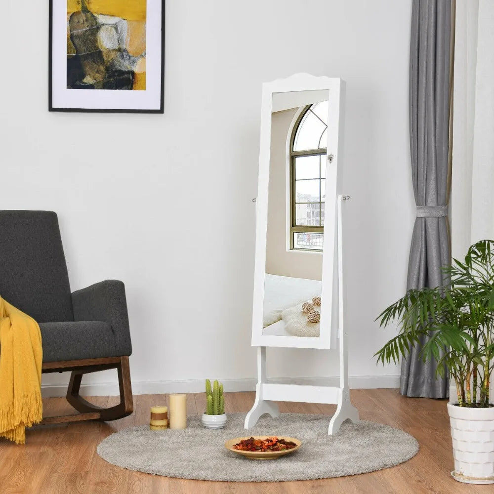 Mirrored Jewelry Cabinet Armoire Storage Organizer w/Drawer & Led Lights White