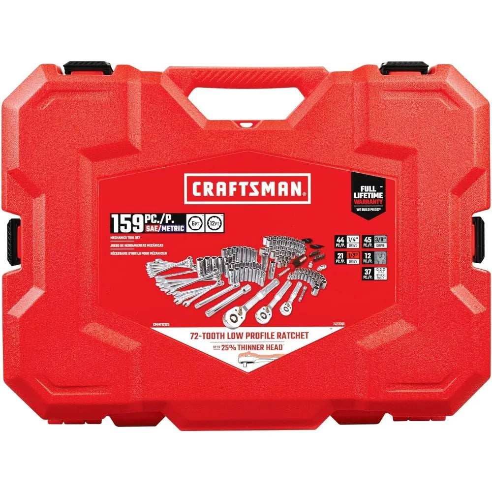 CRAFTSMAN Socket Set, 159 Piece Socket Wrench Set Mechanics Tools 1/4-in., 3/8-in., and 1/2-in(, 6 Point and 12 Point (CMMT12125