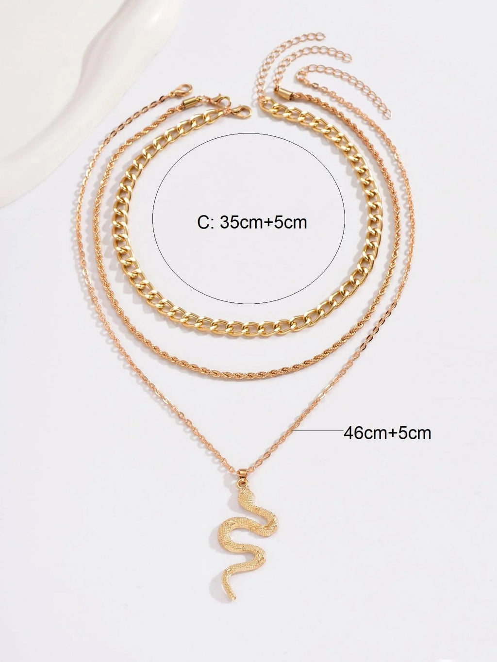 3-Layer Gold Snake Pendant Necklace Set for Women, Chunky Chain & Rope Layering Jewelry