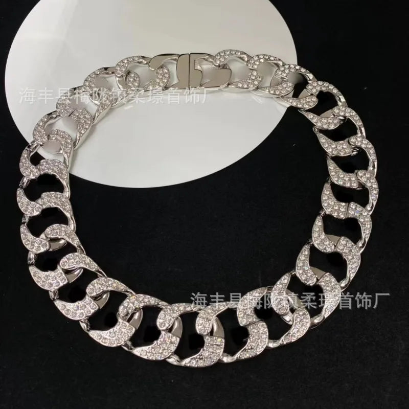 Ji Jia Necklace New Rhinestone Trendy Thick Chain Letter Hip Hop Personality Fashion Internet Celebrity Exaggerated High Version