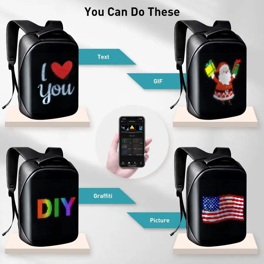 Backpack with Programmable Screen, App Control Led Laptop Backpack, Waterproof Led Bag, Travel, Motorcycle Backpack, Unique Gift
