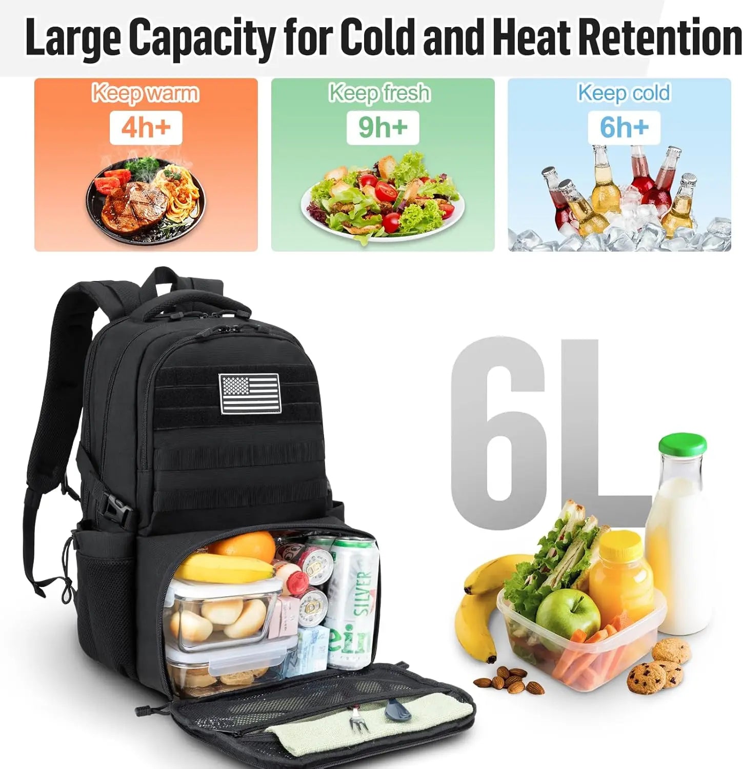 Tactical Backpack with Lunch Box for Men: Laptop Compartment Bookbag with lunchbox for Work School for Women Mens Black