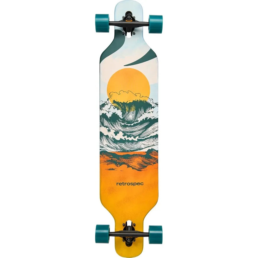 Rift Drop-Through Longboard Skateboard Complete Canadian Maple Wood Cruiser w/Drop-Through Trucks for Commuting Cruising Carvin