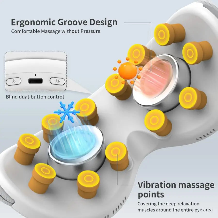 Massager with Heat and Vibration and Cooling Heated Cooling Eye Mask with Rapid Temp Control, 4 Massage Modes, 3 Temp Modes, 240