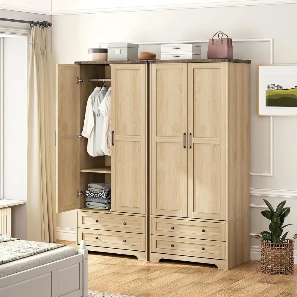 Armoire Wardrobe Closet with 2 Modern Doors Set of 2, 71" Tall Freestanding Closet Wardrobe Cabinet with Drawers and,Customized