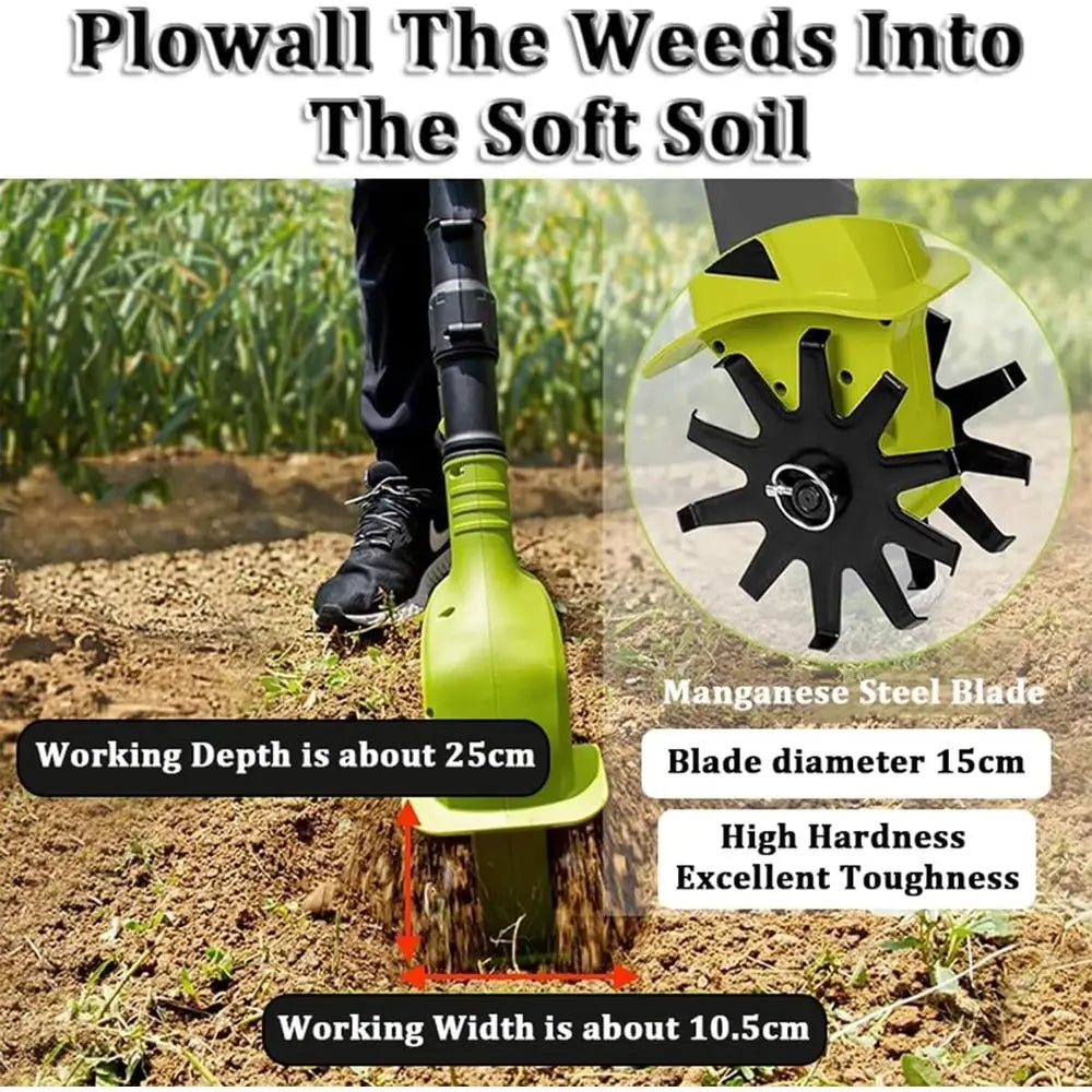 9.8 Electric Garden Tiller, 250RPM, 10.5cm Width, 20V Corded Cultivator Tool