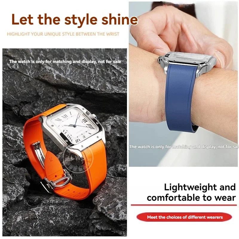 18.5mm 21mm Quick release watchband For Cartier Santos Dumont Fluorine rubber watch Strap men women Folding buckle Black orange