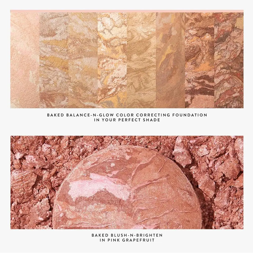 3 PC Kit: Illuminating CC Powder Foundation Light, Retractable Kabuki Brush, Blush-N-Brighten Pink Graperuit