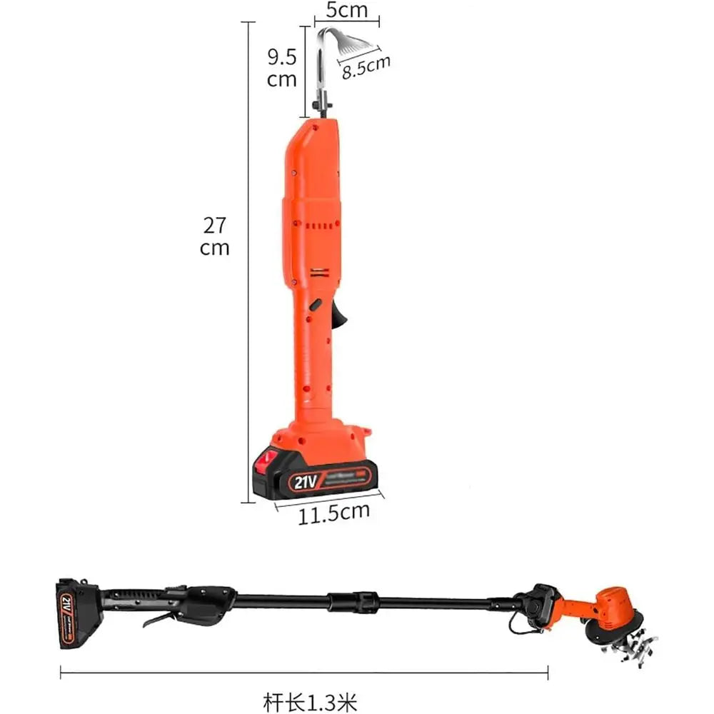 Telescopic Electric Cultivator with Rechargeable Lithium Battery, 2-in-1 Garden Tool for Soil Loosening and Weed Removal