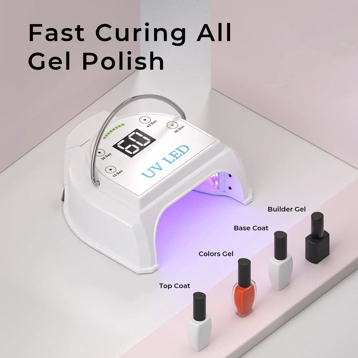 80W Cordless UV LED Nail Lamp with 45 Beads, Rechargeable Battery, Portable Gel Curing Dryer for Salon or Home Use