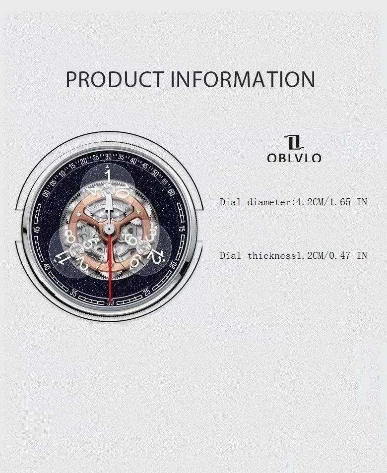 OBLVLO men's watch Star Creative Fully automatic mechanical watch Men's watch Skeletonized fashionable and trendy wristwatch men