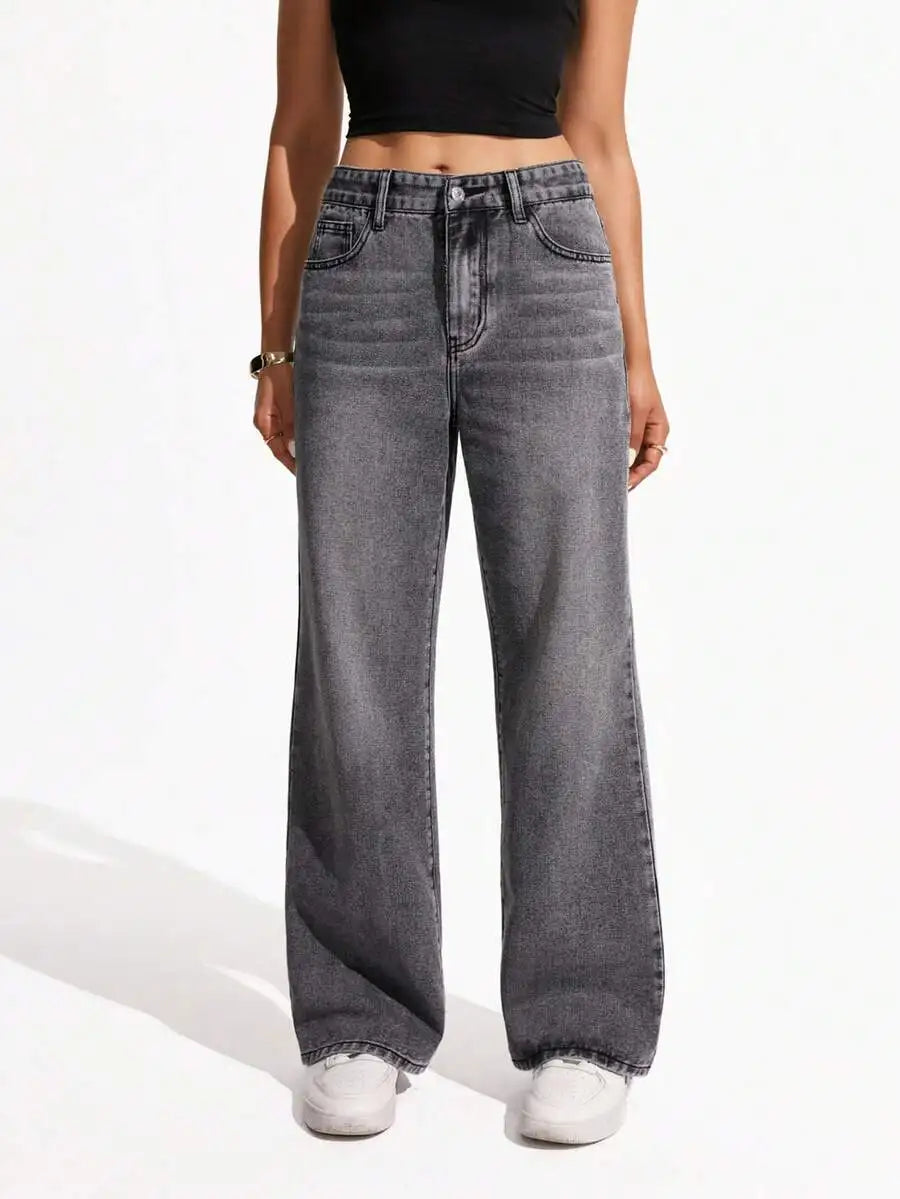 High Waist Wide Leg Jeans for Women, Light Washed Retro Denim Pants, Casual Streetwear Style