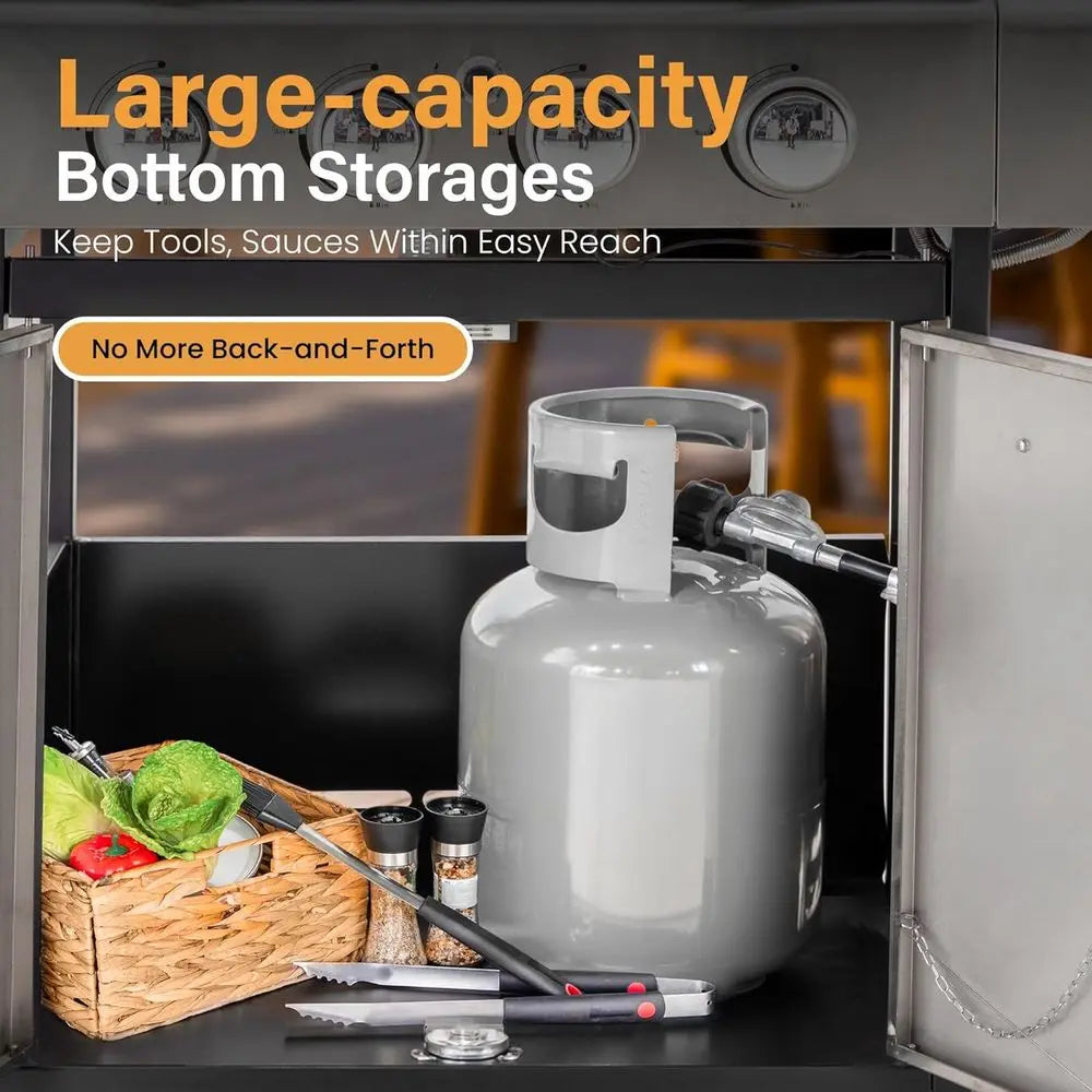 4-Burner Propane Gas BBQ Grill with Side Burner and Porcelain-Enameled Cast Iron Grates, Stainless Steel Barbecue Grills Outdoor