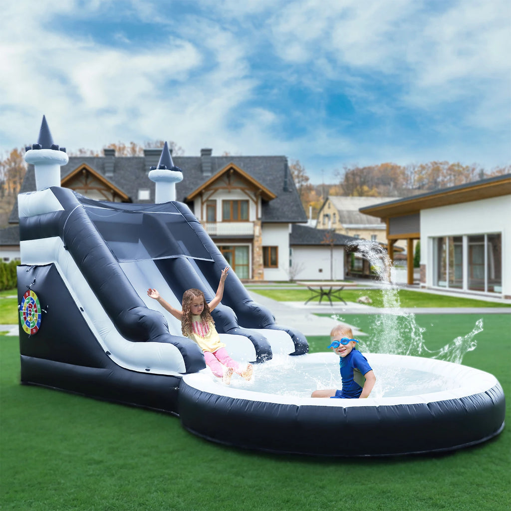 Inflatable black Summer Outdoor Sildes Air Bounce Water amusement Play Equipment Inflatble Water Double Slide Bubble Ball Pit