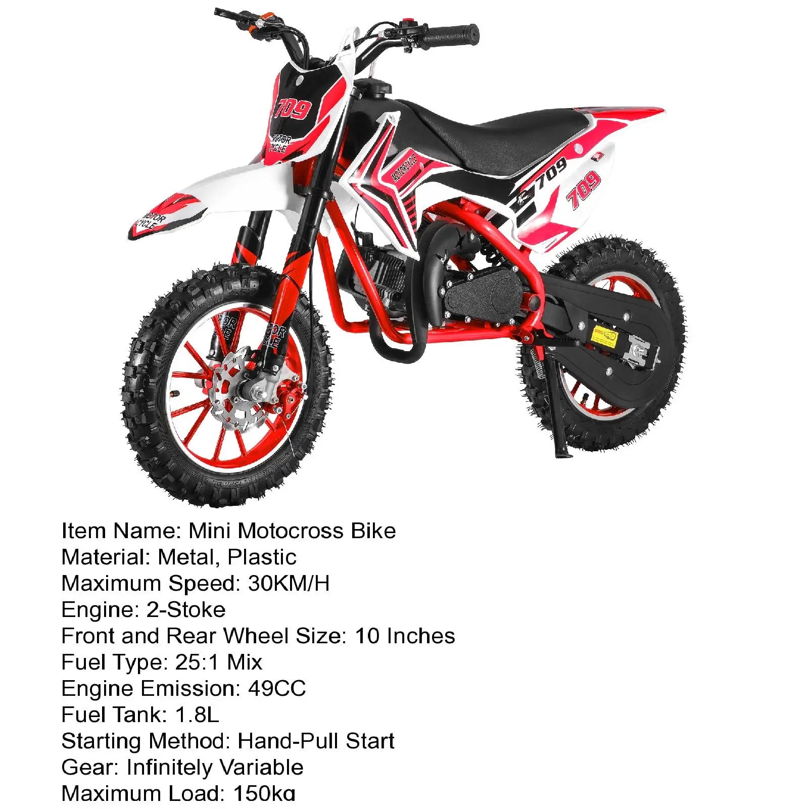 49cc 2-Stroke Kids Dirt Bike, Gas Power Motocross, Off Road Mini Motorcycle, Pocket Motorbike with Front Rear Disc Brakes