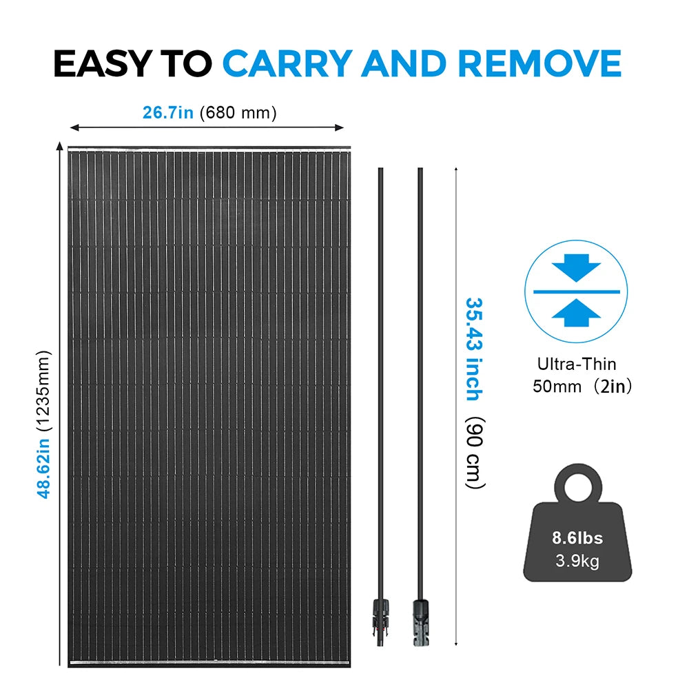 18V 200W Solar Panel Battery Charger Lightweight Photovoltaic Monocrystalline Module House Car RV Yacht Lights Pump Power Supply
